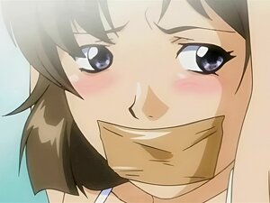 Hentai de bondage con bozal recibe apretones en sus grandes tetas